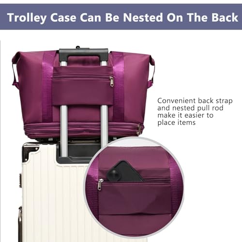 Carry on Bag with Wheels, Foldie Travel Bag Expandable, Weekender Bags for Women, Garment Bags for Travel, Duffel Bag for Workout, Business & Overnight Trips(Purple)2
