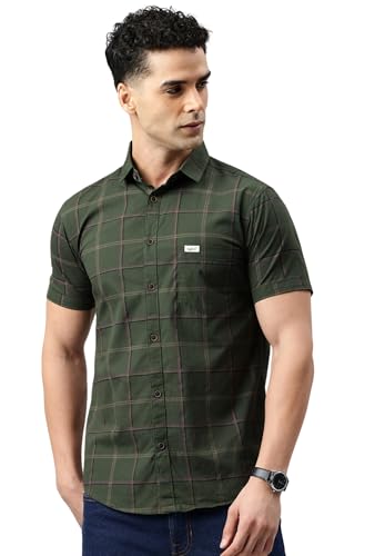 Image of Majestic Man Men Comfort Slim Fit Checked Pure Cotton Half Sleeve Casual Shirt
