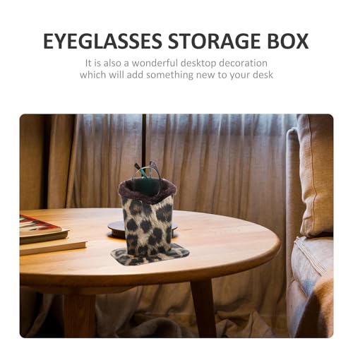 Image of COHEALI Leopard Print Plush-Lined Eyeglasses Holder Stand - Soft Leather Protective Glasses Case & Display Stand for Desk, Nightstand, or Travel