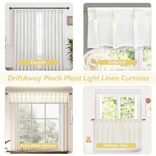 Driftaway Pinch Pleat Valance For Kitchen Window Linen Textured Valance For Living Room Farmhouse Linen Curtain Valance Window Treatment Back Tabs 50 Inches By 16 Inches Light Linen thumb #4