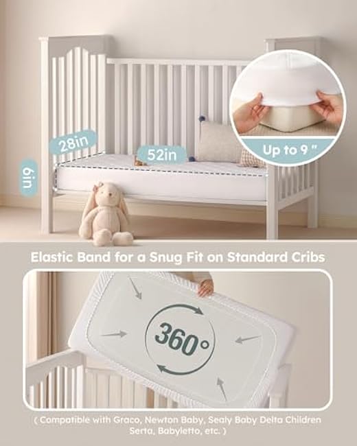 Yoofoss Waterproof Crib Mattress Protector 2 Pack, Quilted Crib Mattress Pad Cover Ultra Soft and Breathable, Machine Washable Toddler Mattress Protector for Standard Baby Crib Size 52''x28''