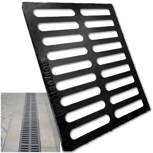 Image of Cast Iron Drain Grate, Driveway Channel Cover 20x16 in C-Class | Heavy-Duty Outdoor Trench Drainage, Black Rectangle Metal Sewer Cover for Garage, Yard, True 19.7x15.7
