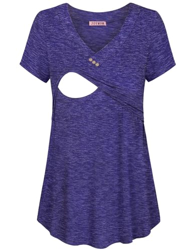 Image of Joymom Womens V Neck Short Sleeve Nursing Tops Maternity Breastfeeding Shirts S-2XL