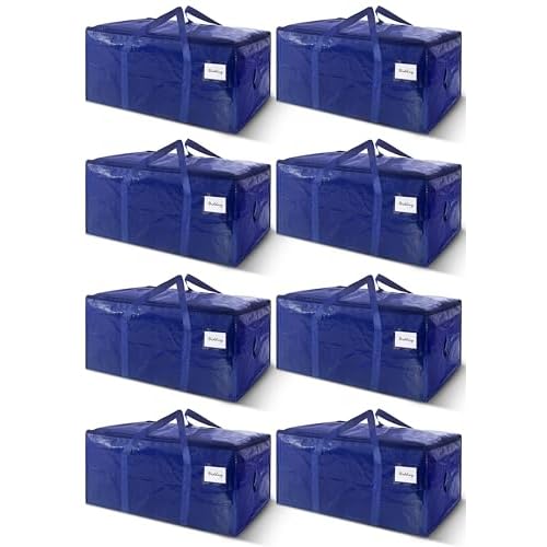 8 Pack Extra Heavy Duty Large Moving Bags with Strong Zipper & Carrying Handles, Sturdy Clothes Storage Bags Totes Bins, Packing Bag Move Boxes College Moving Supplies, Dark Blue – 24 gal