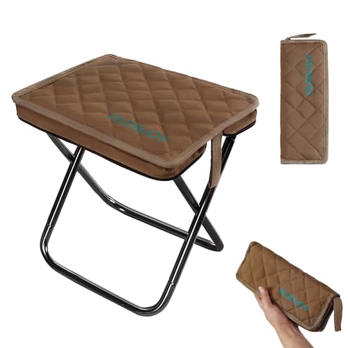 ALONJOY 【新登場Ｌサイズ】どこでも座れる コンパクト 超軽量 アルミ合金 折りたたみチェア 持ち運び 便利 アウトドアチェア 収納ケース一体型 ポケットチェア 携帯椅子 キャンプ 椅子 日本語取扱説明書付き 旅行 ハイキング お釣り フェス 試合観戦 (ブラウン)のサムネイル