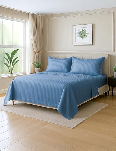 Image of Symbol Premium 100% Pure Cotton Soft Bedsheet for Double Bed - King Size (108x108 inches) with 2 Pillow Covers (27x17 inches) | 300 Threadcount