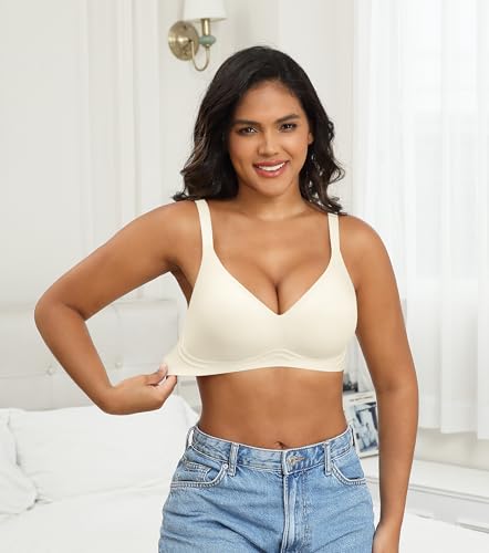Image of Xcutting Bra for Women Wireless No Underwire Seamless Full Coverage Deep V Bralettes Everyday Comfortable Soft