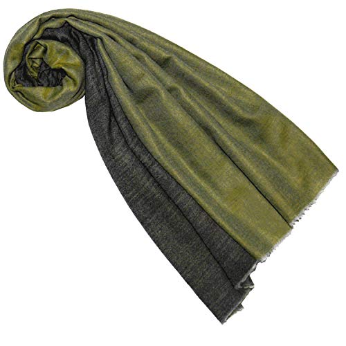 Lorenzo Cana Écharpe réversible tissée bicolore pour femme 100 % cachemire, étole, châle, foulard, pashmina, Noir/vert, Taille Unique