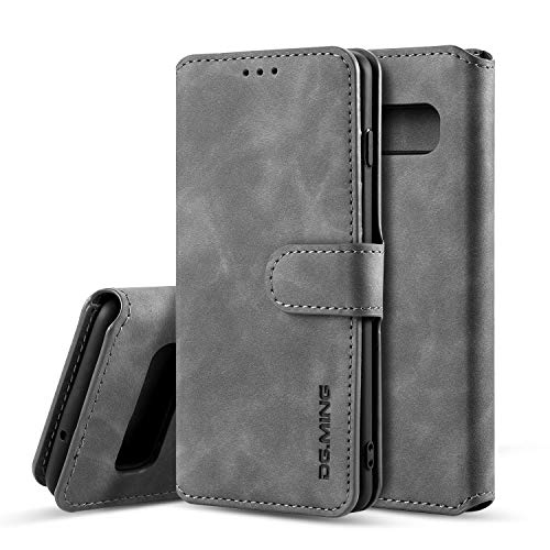 UEEBAI PU Leather Case for Samsung Galaxy S10 5G, Vintage Retro Premium Wallet Flip Cover TPU Inner Shell [Card Slots] [Magnetic Closure] Stand Function Folio Shockproof Full Protection - Grey