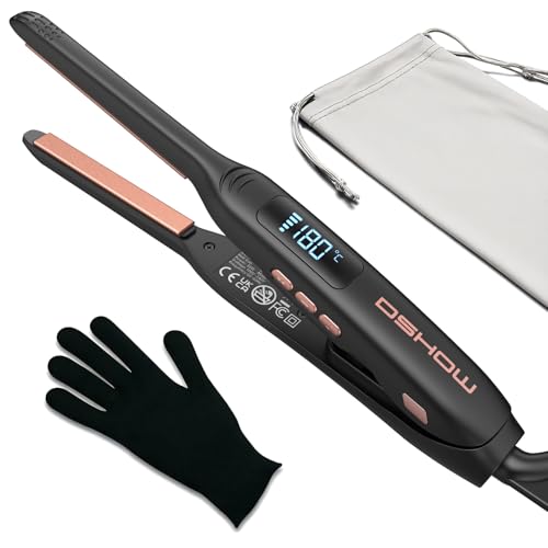 DSHOW Pencil Straightener for Short Hair Mini Hair Straighteners for Pixie Cuts and Bangs 2-in-1 Styling with Adjustable Temperature Dual Voltage Fast Heat Up