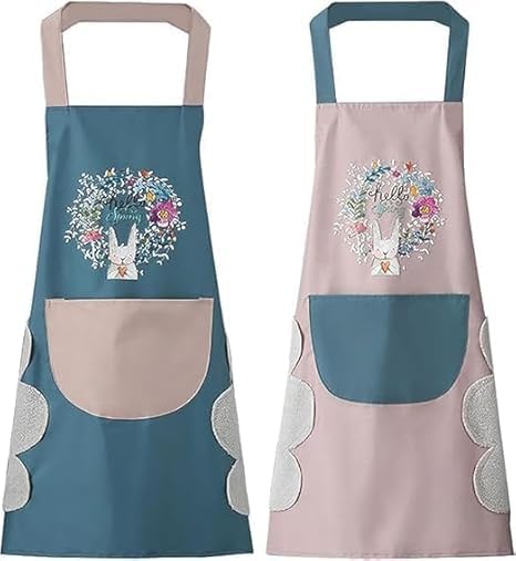 KLIMET 2 Pcs Waterproof Kitchen Apron for Women with Big Front Pocket Hand-Wiping Towel | Comfortable Wear-Resistant Chef Apron for Cooking | One Size Fits Most | (2 Pcs)-picture-27