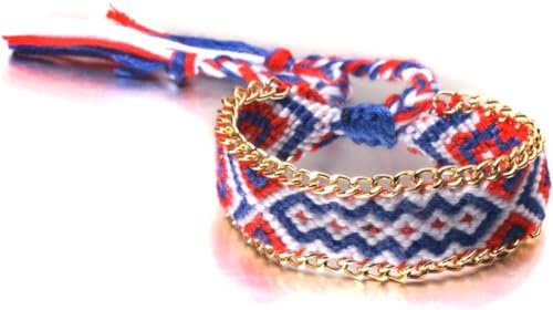 Bracelet tissé bleu blanc rouge style bohème fait main
