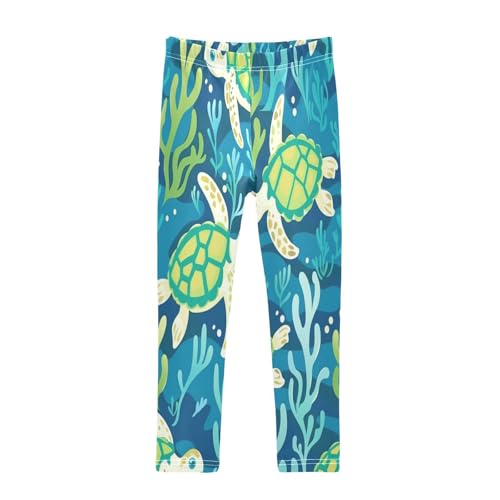 Toddler Girls Leggings Printed Yoga Pants Leggings Green Grey Turtles for Kids