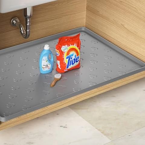 Under Sink Mat - Waterproof Kitchen Cabinet Tray - 34" x 22" Flexible Silicone Under Sink Liner - Kitchen Bathroom Cabinet Mat and Protector for Drips Leaks Spills Cover
