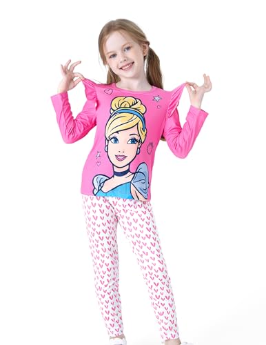 Image of Disney Princess Toddler Girl Outfit Cinderella Girls Clothes Long Sleeve Ruffle Shirt and Leggings 2PCS Clothing Sets Fall Casual Pullover Dailywear Pink 2T
