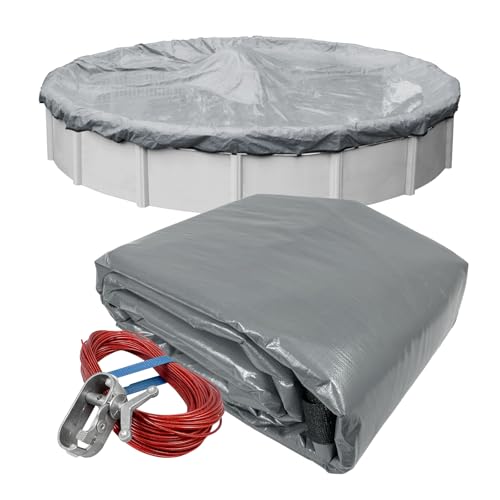 Robelle 18 ft Industrial Gray Winter Pool Cover for Above Ground Pools, 4 ft Overlap (22 ft Cover Size), Solid 14 x 12 Scrim, 4.5 oz/yd2, 20-Year Warranty, Style: 3018-4A