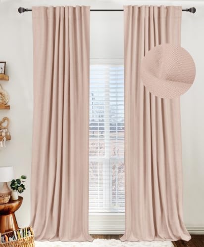Image of 100% Blackout Shield Linen Blackout Curtains for Bedroom 84 Inches Long,Back Tab/Rod Pocket Living Room Drapes,Thermal Insulated Textured Blackout Curtains 2 Panels Set,50" W x 84" L,Blush