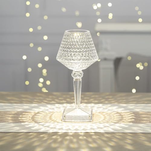 Ideen mit Herz Lampada da tavolo a LED con effetto cristallo, diamante | moderna lampada da comodino | decorazione | altezza 26 cm | dimmerabile e ricaricabile