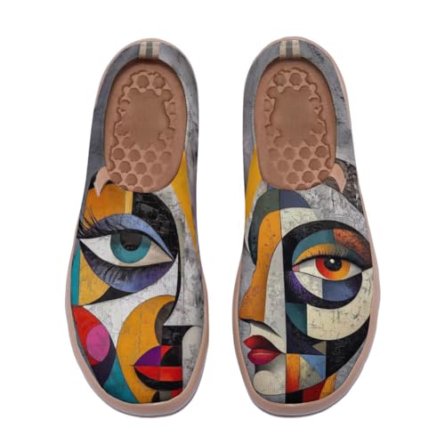 Women's knitted art slip-on casual shoes with vibrant floral pattern, lightweight and comfortable travel shoes