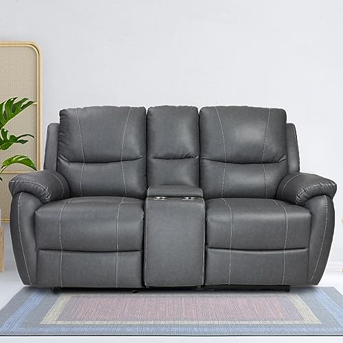 Image of Recliners India Two Seater Recliner Sofa with Console | Lite Power Recliner Chair | Cushion Armrest | Living Room Recliner Sofa | 1-Year Manufacturer Warranty | Colour- Grey Two Tone