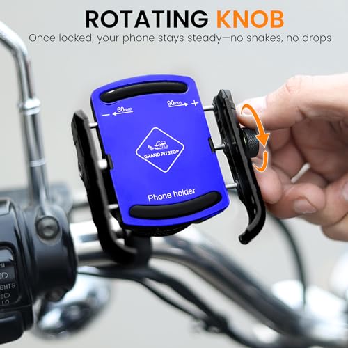 Image of GRAND PITSTOP Bike Mobile Holder | (Blue - Jaw Grip, 360 Rotation) | Aluminium Clamp for Scooters, Bicycles, Motorcycles | Firm Hold | GPS Navigation | Anti-Slip Mount