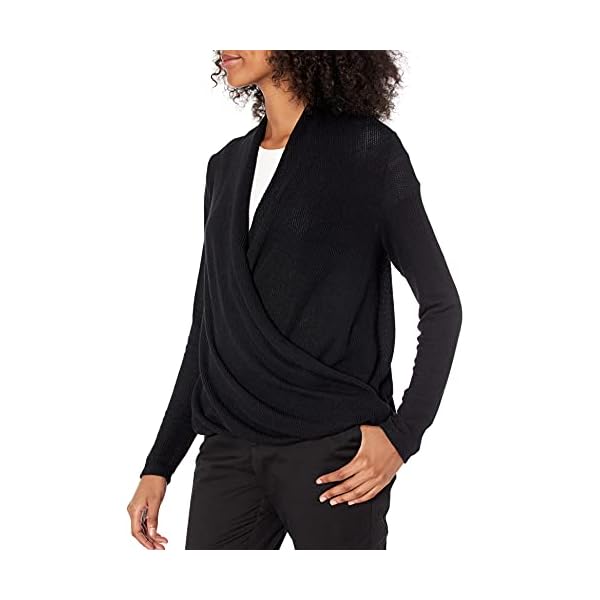 Amazon Essentials Women's Lightweight Long Sleeve Wrap High/Low Knit Top, Black, X-Large