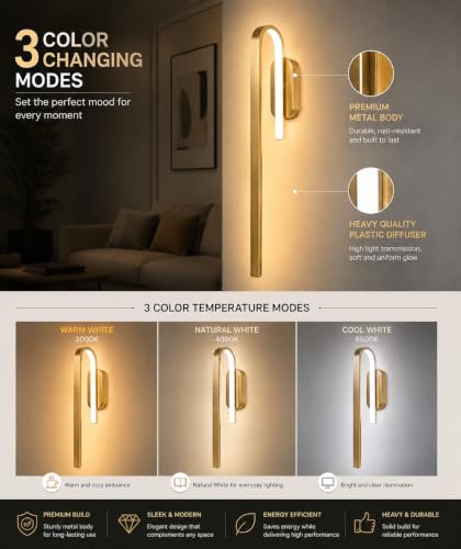 Image of FILLISKA Led Wall Highlighter Light, 3-in-1 Colour Changing, Luxurious Wall Decor (18 Watt Luxurious Gold-768)