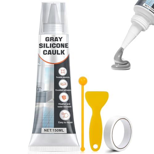 ALLONY Silicone Gris, 150ML Joint Silicone, Joint Baignoire, Etanche, Silicone Gris Salle de Bain pour Joints Bains Cuisine FenêTres Carrelage, IntéRieur Et...