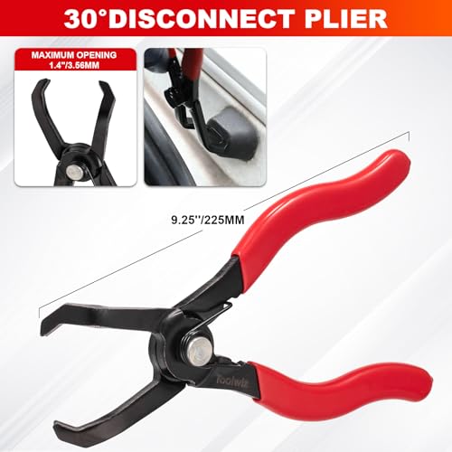 Toolwiz 6 pcs Fuel Line Pliers Set, Hose Clamp Plier, Panel Removal Tool, Hose Removal Plier, 30 Degree Push Pin Pliers, 2 pc 9\" Electrical Disconnect Tool for Automotive Repair with Storage Bag