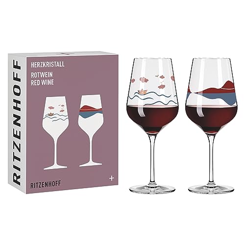 RITZENHOFF 6161001 Bicchiere da vino rosso 500 ml - Serie Heart crystal - Set di 2 bicchieri con motivo in oro rosa - Made in Germany