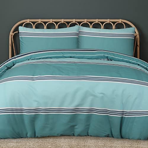 Sleepdown Duvet Cover Set - Navy Blue - Geometric Banded Stripe - Reversible Quilt Cover Easy Care Bed Linen Soft Cosy Bedding Sets with Pillowcase - Single (135cm x 220cm)