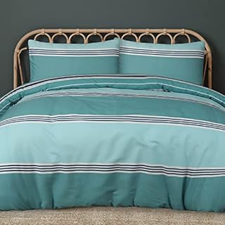 Sleepdown Duvet Cover Set - Navy Blue - Geometric Banded Stripe - Reversible Quilt Cover Easy Care Bed Linen Soft Cosy Bedding Sets with Pillowcase - Single (135cm x 220cm)