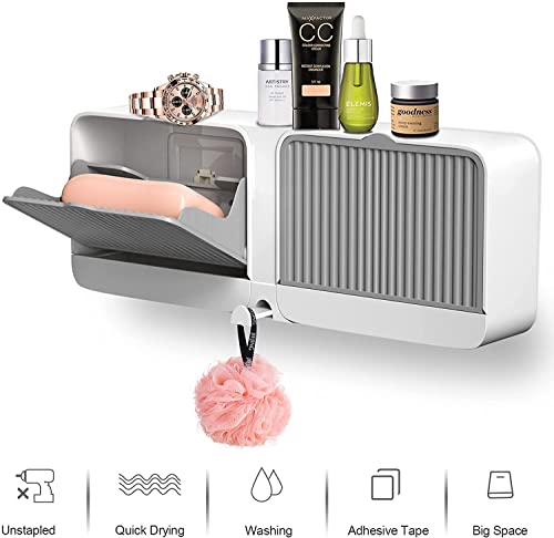 Image of SAHAJ Enterprise Plastic Creative Wall Mounted Double Bar Bathroom Soap Box Holder Soap Dish with Drainage Box Soap Box with Lid Single, Double Grid Soap Draining Rack (3, 2 Lid)
