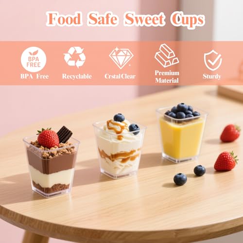 Rouceyxin 50 Pack 5 oz Plastic Dessert Cups with Lids and Spoons, Yogurt Parfait Appetizer Cup with Lids for Party, Clear Mini Dessert Shooter Cups for Pudding Fruit Trifle Ice Cream by Rouceyxin - Image 3