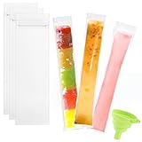 BOSMIOW 200PCS Disposable Ice Popsicle Mold Bags BPA Free Freezer Tubes With a Funnel and Zip Seals Ice Pop Bags for DIY Ice Cream Juice Yogurt and Fruit Smoothies