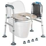 SKIKEN Raised Toilet Seat for Seniors & Elderly - Adjustable Toilet Seat Riser with Handles, 8 Heights - Load Capacity 400lbs, Disc Foot Cap - Sturdy Frame Shower Chair for Handicap & Pregnant
