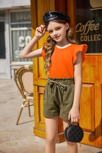 Image of Arshiner Girls Shirts Ruffle Short Sleeve Summer Cute Casual Crewneck Tops Blouse Tee
