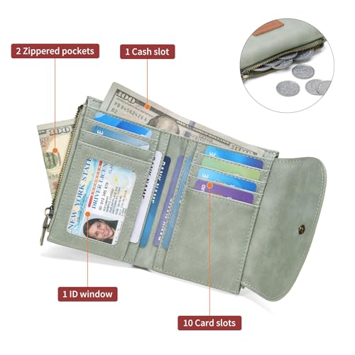 Image of SENDEFN Small Womens Wallet RFID Blocking Double Zipper Pocket Card Holder Purse