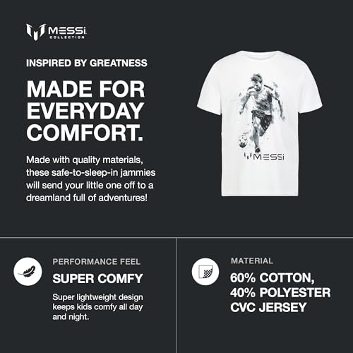 Image of Messi Boys' Lifestyle Short Sleeve T-Shirt, Slim-fit Graphic Tee, Cotton Blend Fabric
