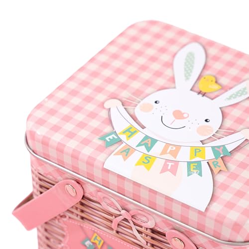 Contenedores de metal para galletas con asa y tapas de conejo de Pascua 7