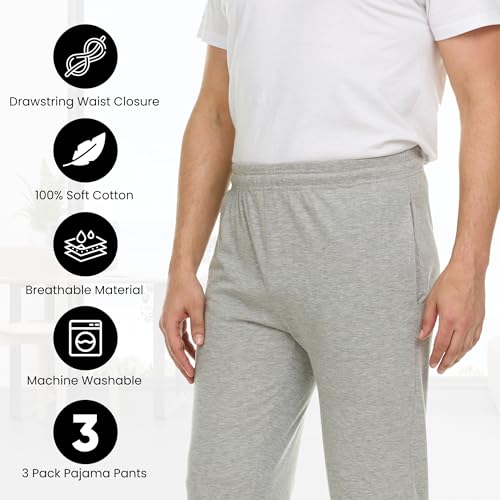 Essential Elements Men's 100% Cotton Jersey Active Lounge Sleep Pajama Pants for Men - 3 Pack4