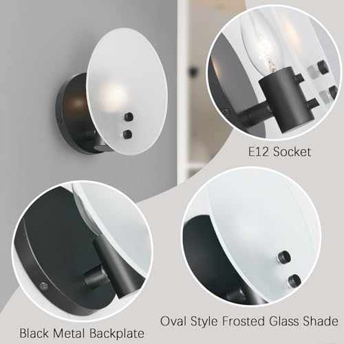 Image of Modern Soft Black Wall Sconces, Room Decor Wall Light Fixture with Oval Style Frosted Glass Shade, Bedroom Decor Wall Mount Light, Wall Lamp for Bedroom,Living Room, Bedside, Bathroom