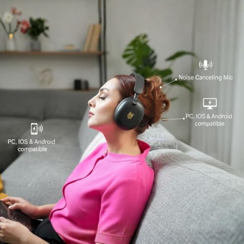 LMS Over Ear Noise Cancelling Headphones Wireless & Wired (Both), Bluetooth Headset With Microphone - USB C Fast Charge and Long Battery Backup - Bluetooth & Wire Supportive Headphone - Image 6