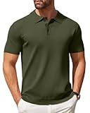 COOFANDY Mens Knit Polo Shirts Casual Short Sleeve Classic Polo Shirts Button Down Golf Shirts Army Green