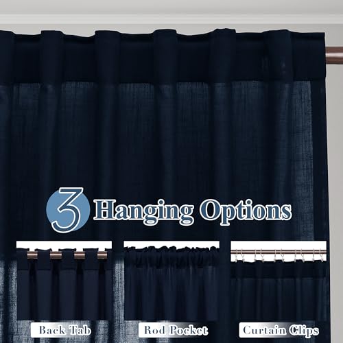 Image of Joywell Linen Curtains 84 Inches Long for Living Room Navy Blue