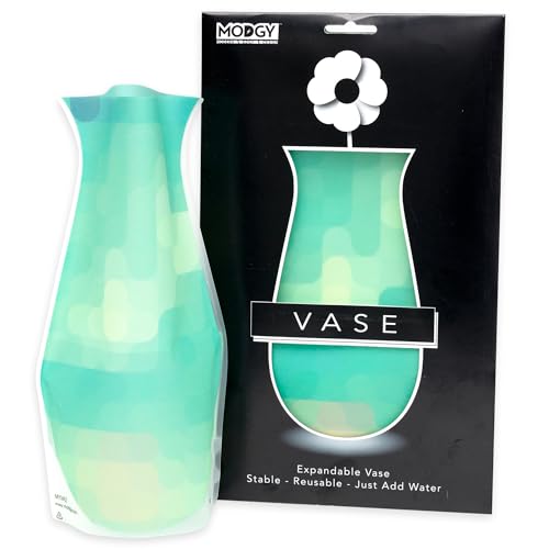 MODGY Expandable Flower Vase Plastic Decorative Modern Vases for Flowers Centerpieces Dining Table Decor Living Room Bathroom Wedding Office, Eilah Green, Frosted