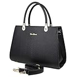  Tom & Eva Damen Tasche - Vintage Kroko Henkeltasche aus Kunstleder, Schwarz Handtasche