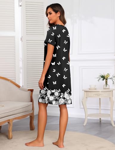 Image of Ekouaer Women Robes Lightweight House Coat Short Sleeve Floral Print Mumu House Dresses with Pockets Zipper Nightgowns