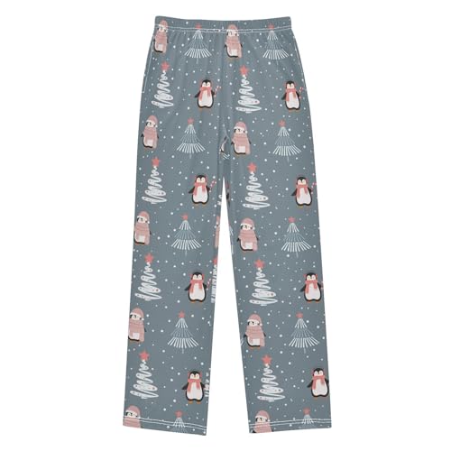 Penguin Xmas Tree Snowflake Boys Long Pants Soft Trousers Elastic Waist Kids Lounge Bottoms with Pockets S-XL
