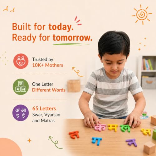 Image of Hawbeez Montessori Wooden Hindi Varnamala Learning Alphabets | Swar & Vyanjan Alphabet Set for Preschool Kids (4+Years) | Builds Hindi Letter Recognition & Early Language Skills